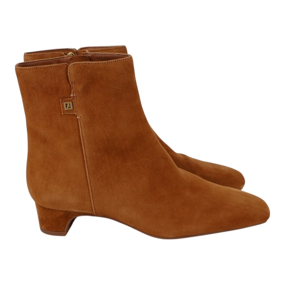 Franco Sarto Luella Brown Suede Ankle Boots 9.5W Side Zip‎ Square Toe New